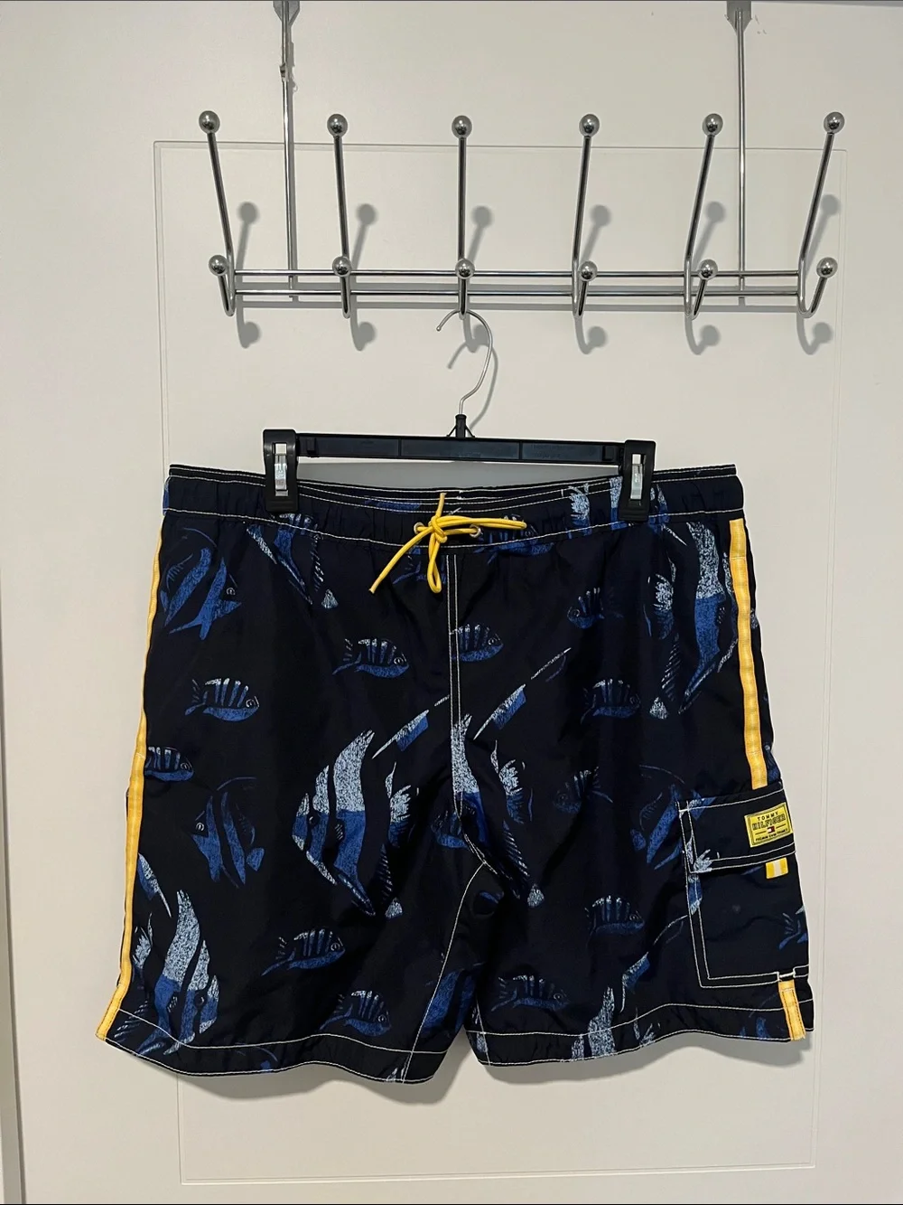 Vintage Y2K Tommy Hilfiger Blue Fish Allover Swim Trunks Beach Resort Vacation
